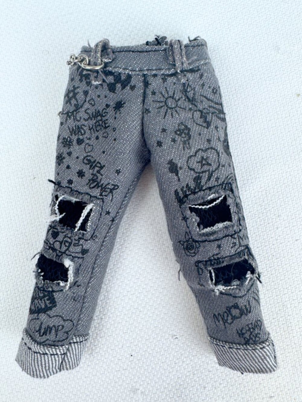 🍓5/$15 Skatepark Q.T. Pants LOL O.M.G Gray Denim Chain Graffiti